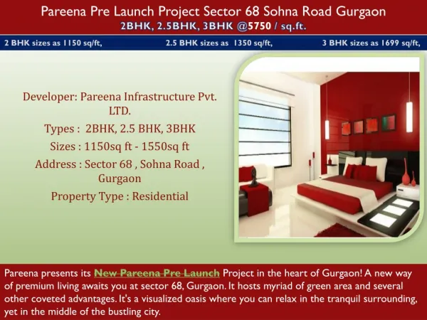 Pareena Pre Launch Project Sector 68 Sohna Road Gurgaon Revi