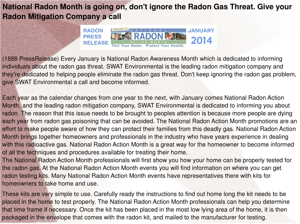 national radon month is going on don t ignore