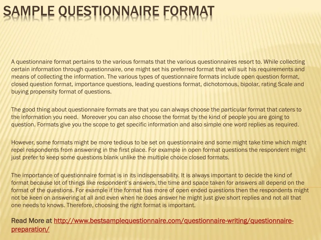 sample questionnaire format