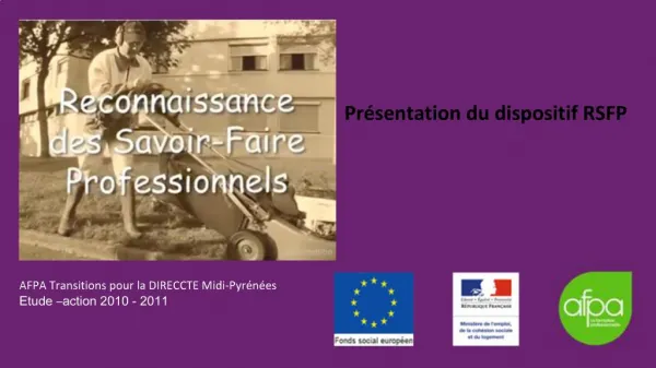 AFPA Transitions pour la DIRECCTE Midi-Pyr n es Etude action 2010 - 2011
