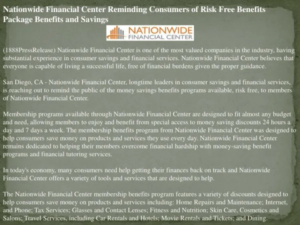 nationwide financial center reminding consumers of risk free