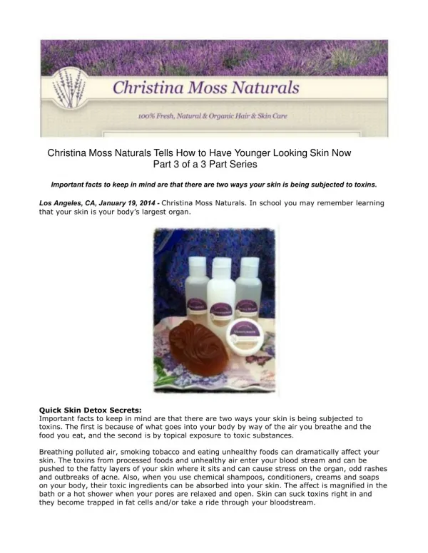Christina Moss Naturals Tells How to Have Younger Looking Sk