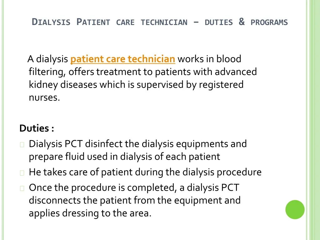 dialysis patient care technician duties programs