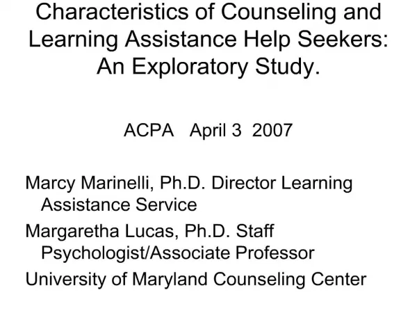characteristics of counseling and learning assistance help seekers