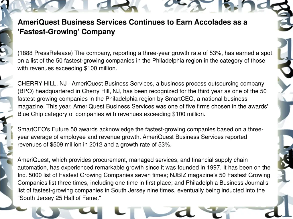 ameriquest business services continues to earn