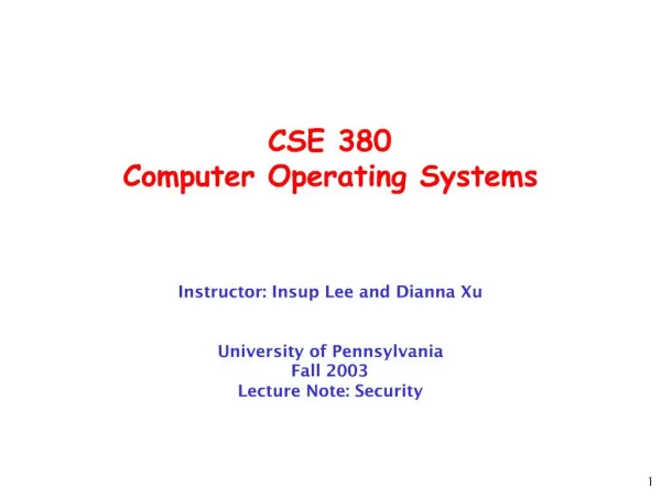 CSE 380 Computer Operating Systems