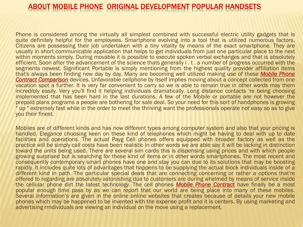 about mobile phone original development popular handsets