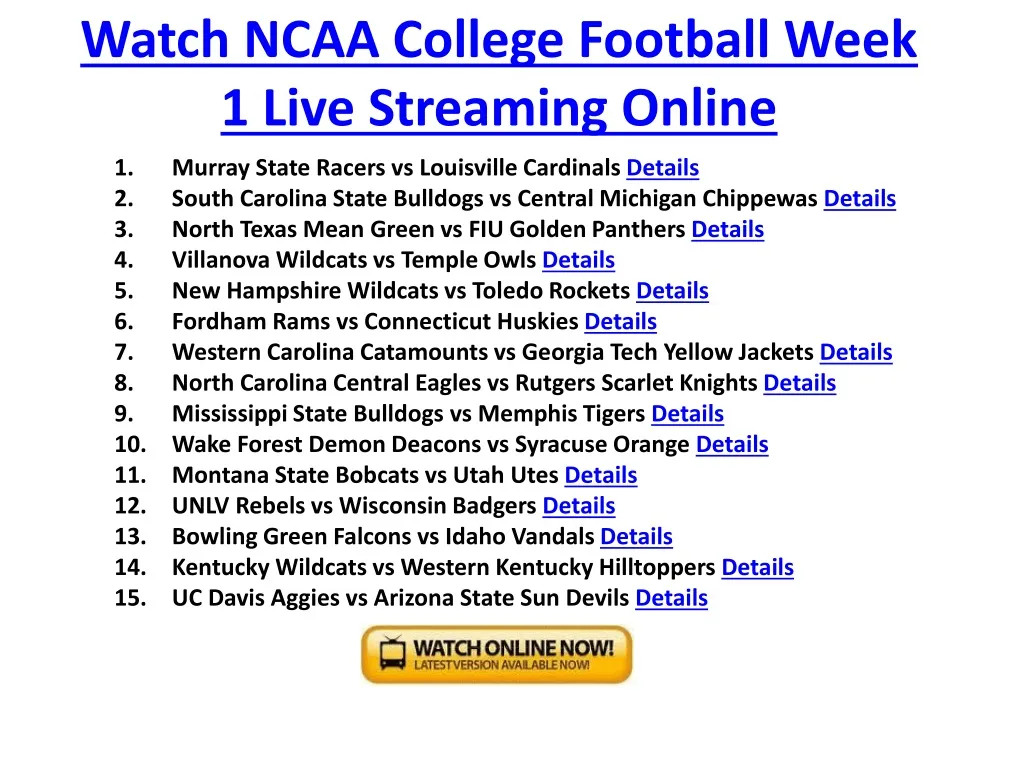 watch ncaa college football week 1 live streaming online