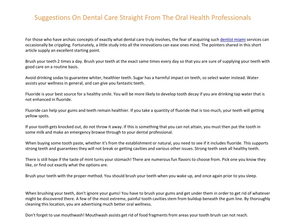 suggestions on dental care straight from the oral health professionals