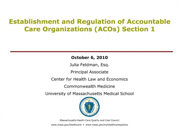 establishment and regulation of accountable care organizations acos section 1
