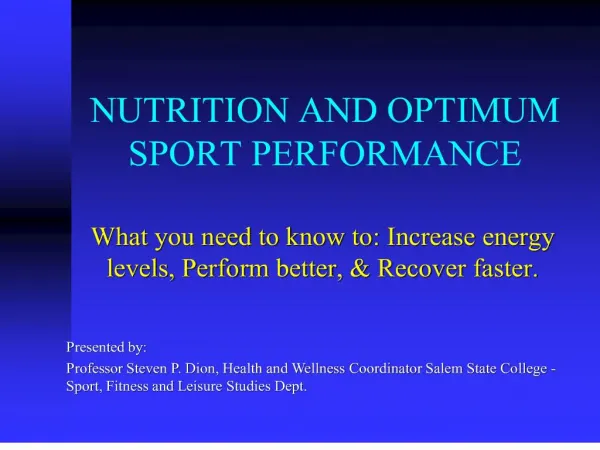 nutrition and optimum sport performance