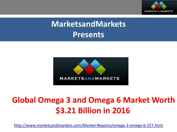 Global Omega 3 and Omega 6 Market Worth $3.21 Billion in 201