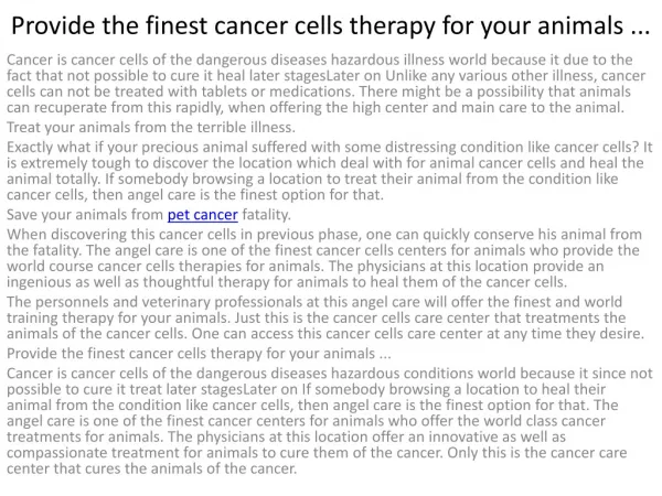 4Provide the finest cancer cells therapy for your