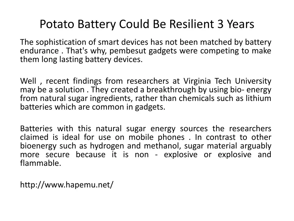 potato battery could be resilient 3 years