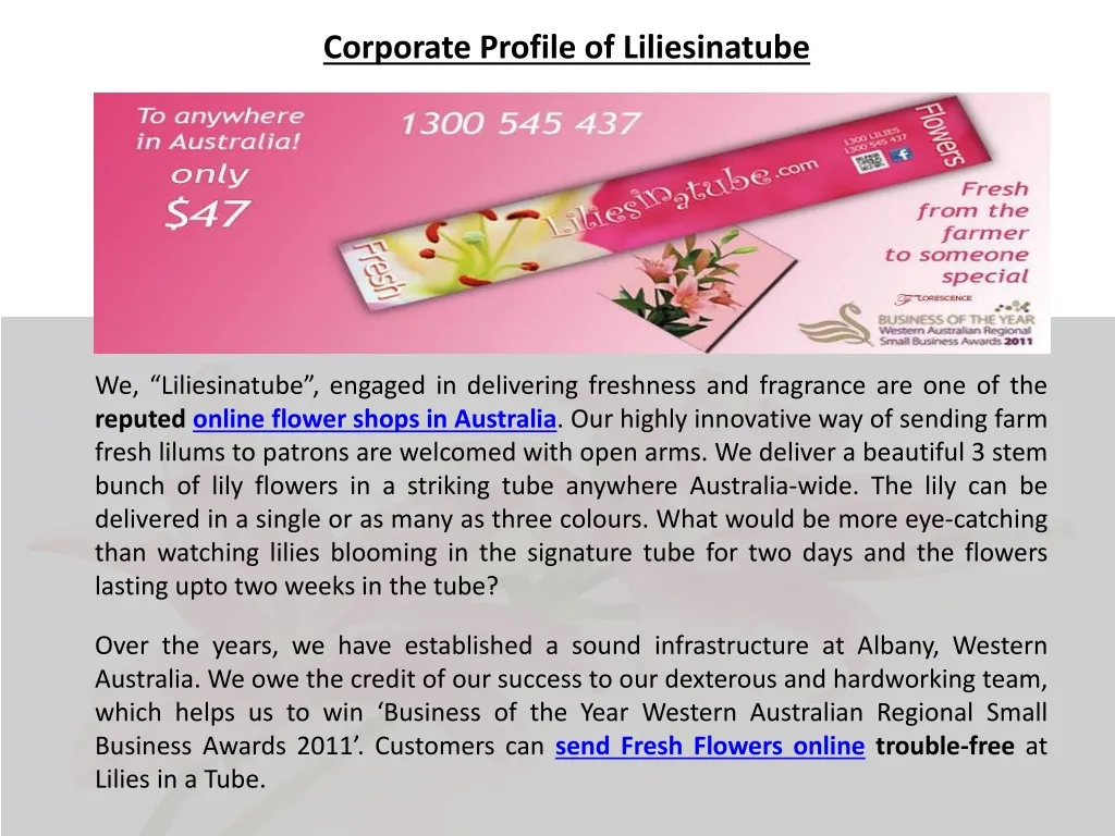 corporate profile of liliesinatube