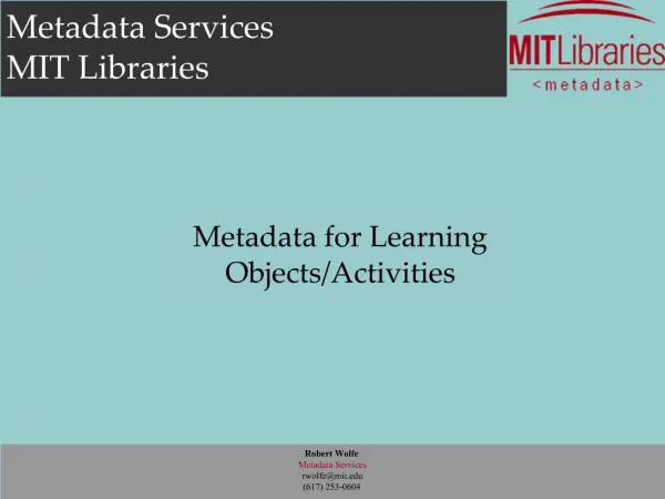 Robert Wolfe Metadata Services rwolfemit 617 253-0604