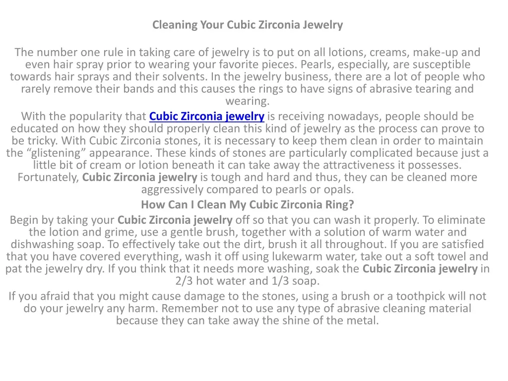 cleaning your cubic zirconia jewelry the number