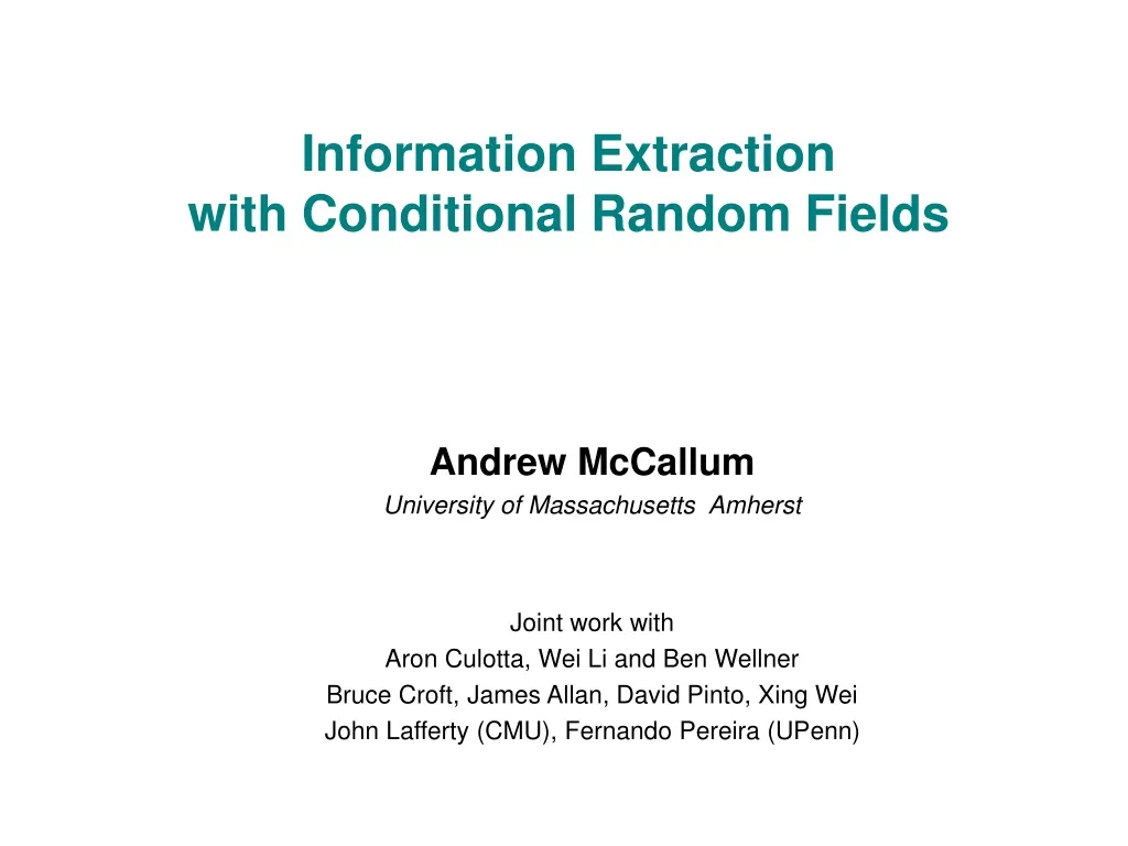 information extraction with conditional random fields