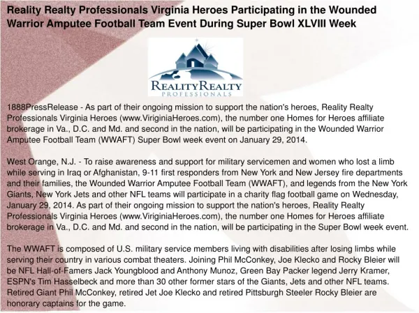 Reality Realty Professionals Virginia Heroes Participating