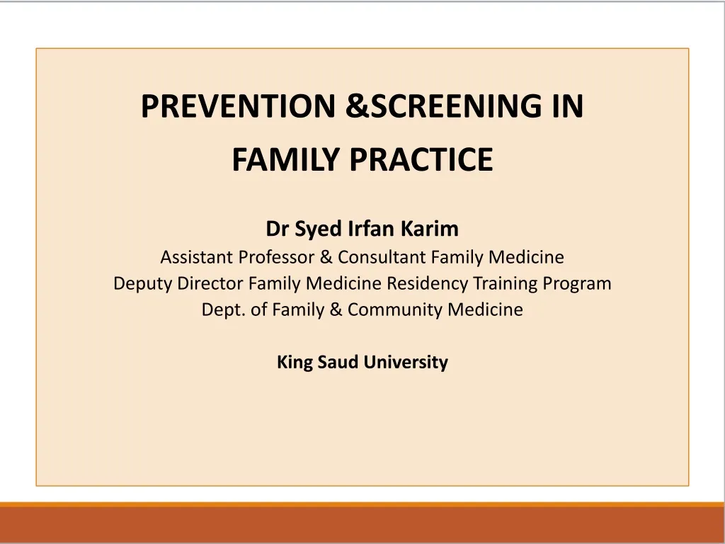 prevention screening in family practice dr syed