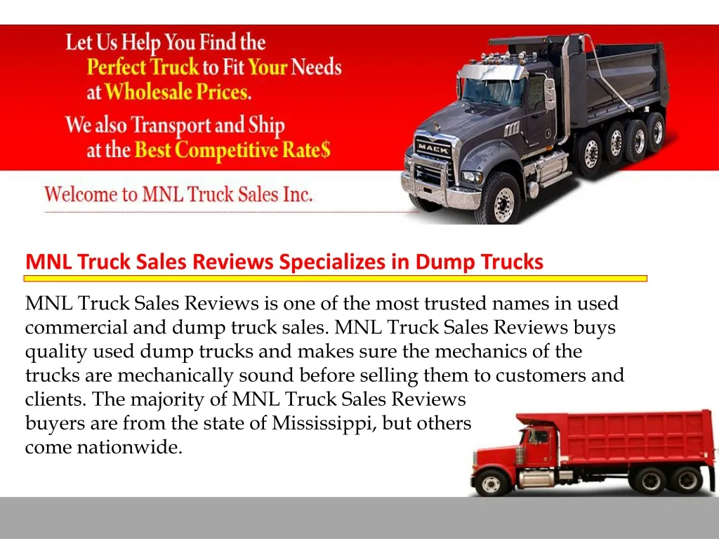 mnl truck sales reviews specializes in dump trucks