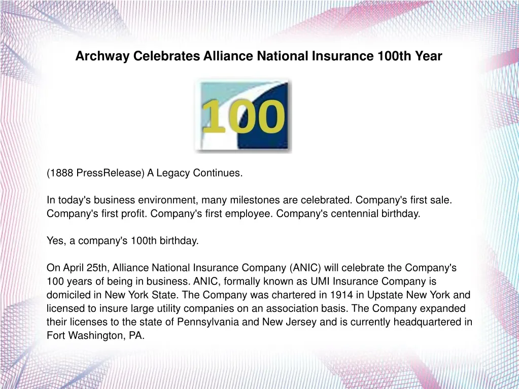 archway celebrates alliance national insurance