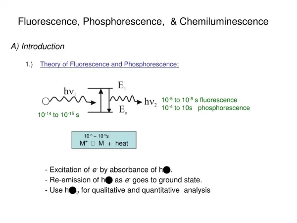 Fluorescence, Phosphorescence, &amp; Chemiluminescence