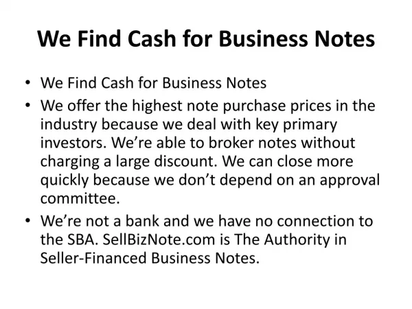 We Find Cash for Business Notes