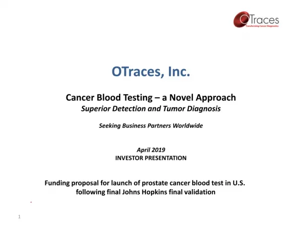 Funding proposal for launch of prostate cancer blood test in U.S.