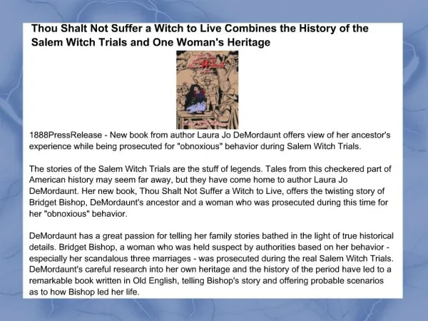 Thou Shalt Not Suffer a Witch to Live Combines the History