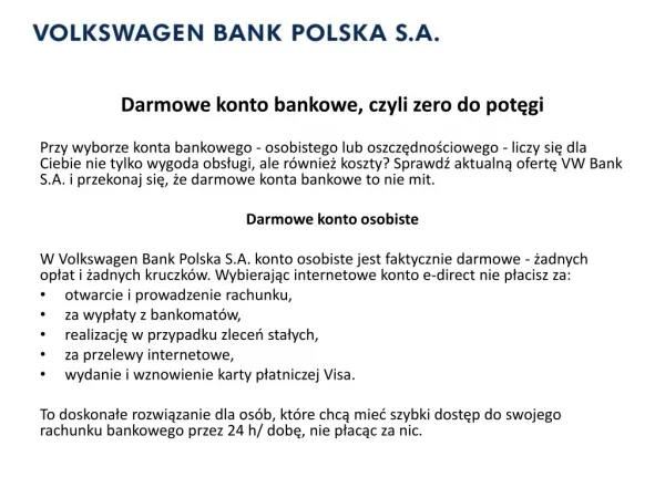 Darmowe konta bankowe vwbank