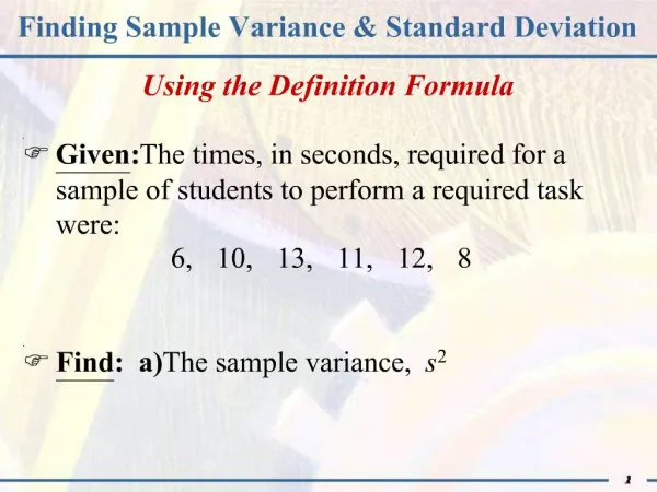 Finding Sample Variance Standard Deviation