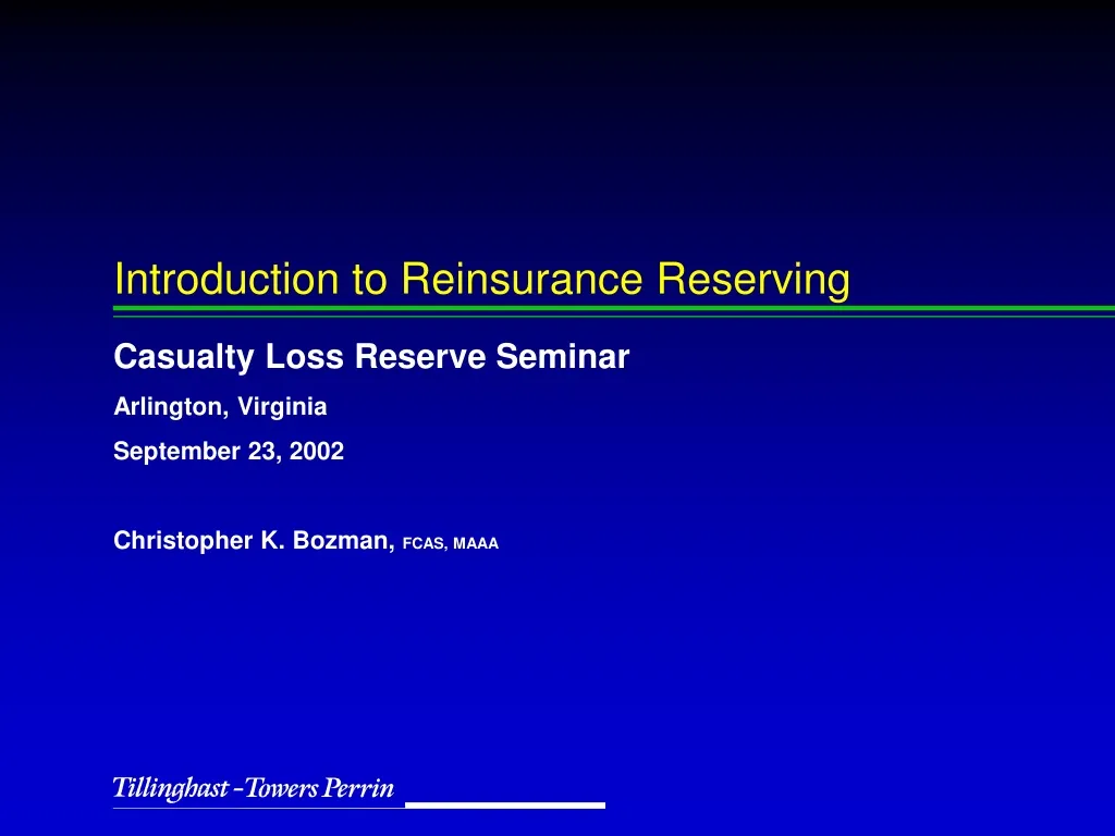 introduction to reinsurance reserving