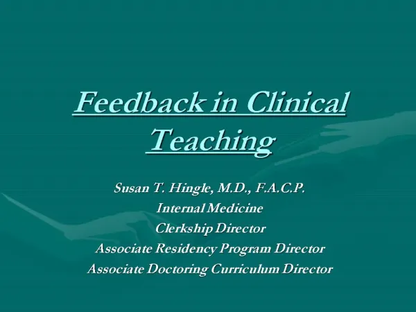 Feedback in Clinical Teaching