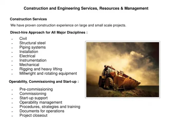 Construction and Engineering Services, Resources