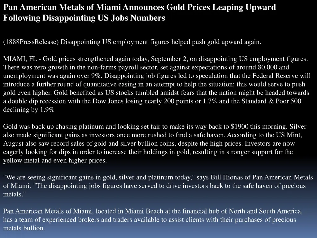 pan american metals of miami announces gold