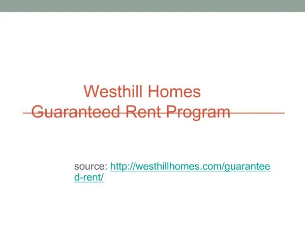 Westhill Homes Guaranteed Rent Program