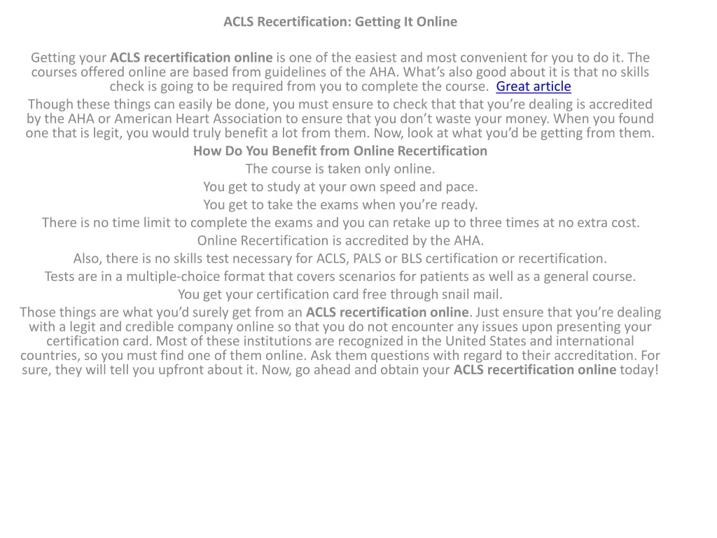 acls recertification getting it online getting