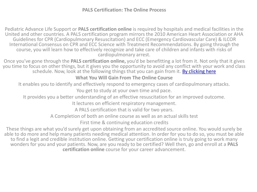 pals certification the online process pediatric