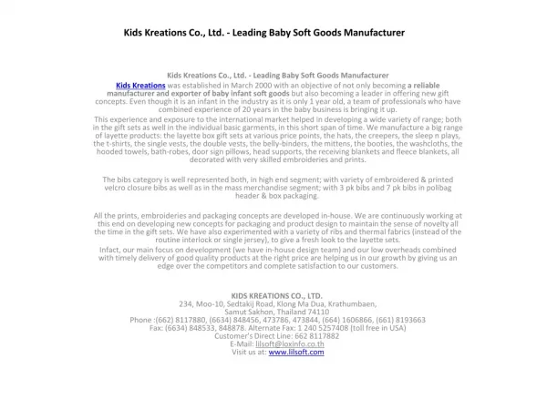 Kids Kreations Co., Ltd. - Leading Baby Soft Goods Manufactu