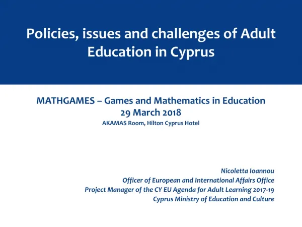 Policies, issues and challenges of Adult Education in Cyprus