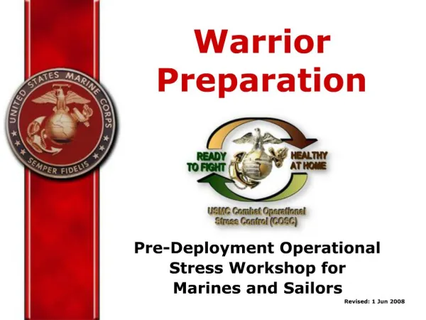 Pre-Deployment Operational Stress Workshop for Marines and Sailors