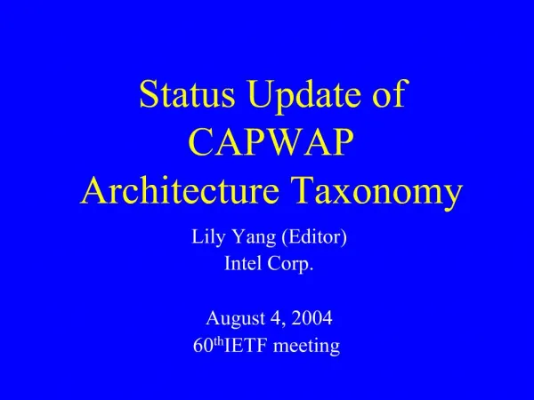 Status Update of CAPWAP Architecture Taxonomy