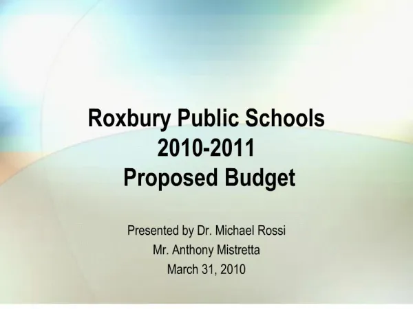 roxbury public schools 2010-2011 proposed budget