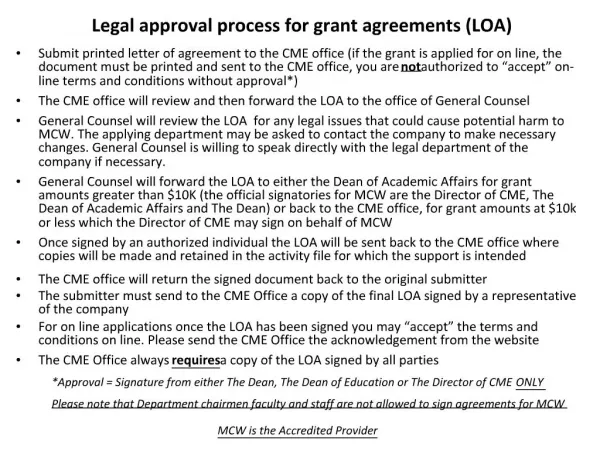 Legal approval process for grant agreements LOA