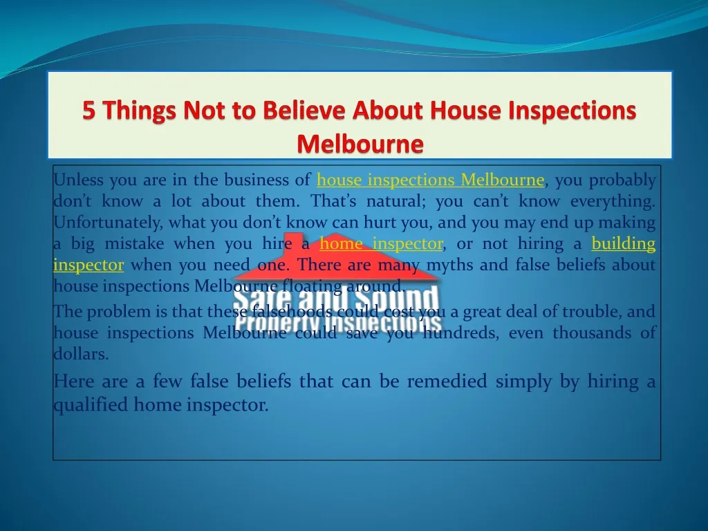 5 things not to believe about house inspections melbourne