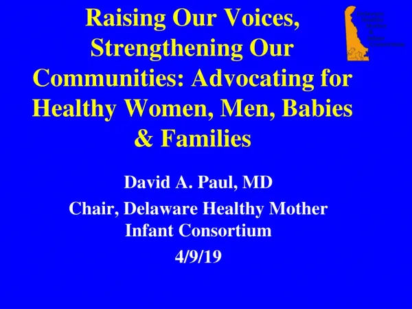 David A. Paul, MD Chair, Delaware Healthy Mother Infant Consortium 4/9/19