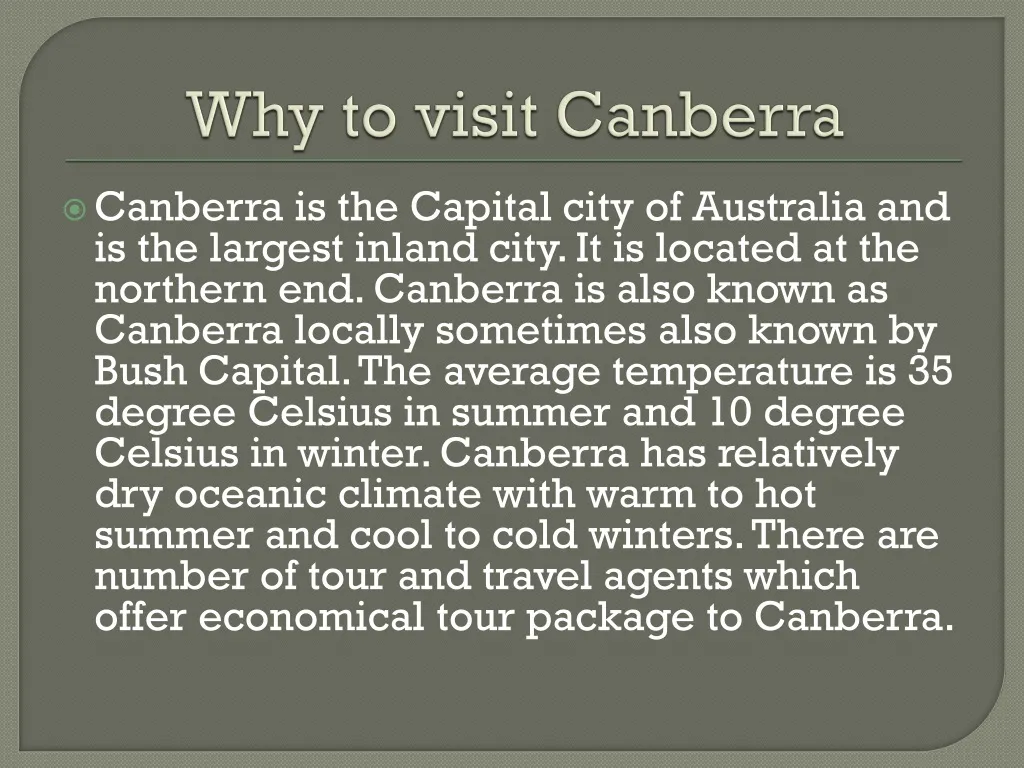 why to visit canberra