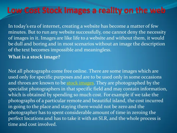 "Low Cost Stock Images a reality on the web "