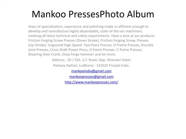 Mankoo Presses